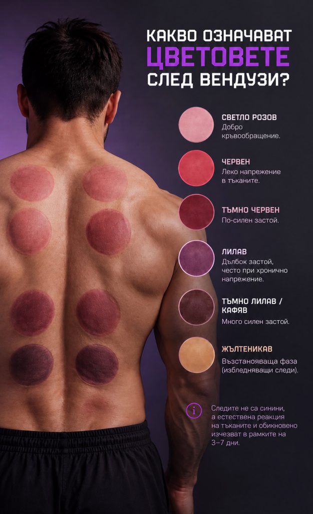 Следи от вендузи при cupping терапия и значението на цветовете